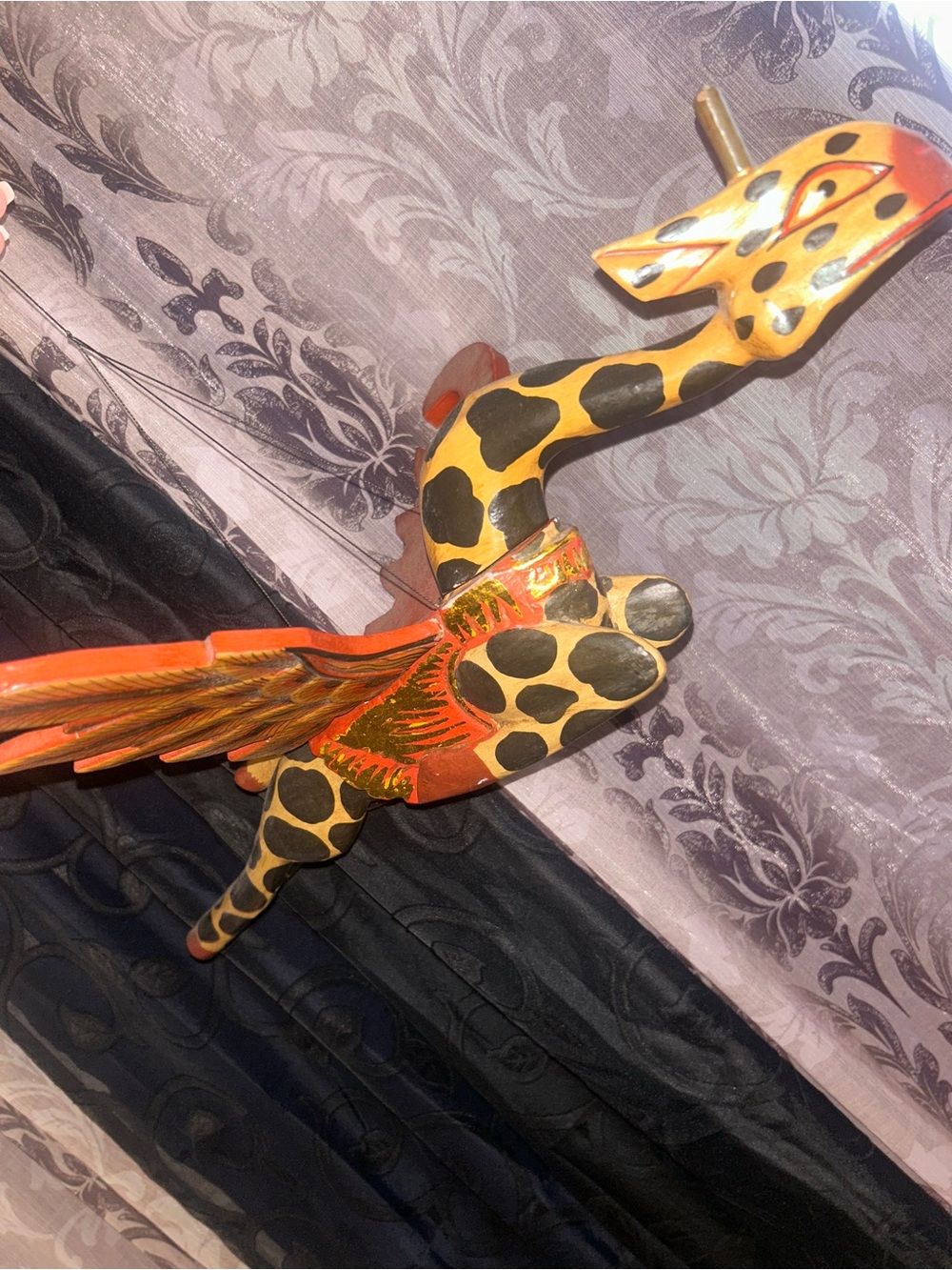Hand-Painted Giraffe Wall Decor with Orange Wings